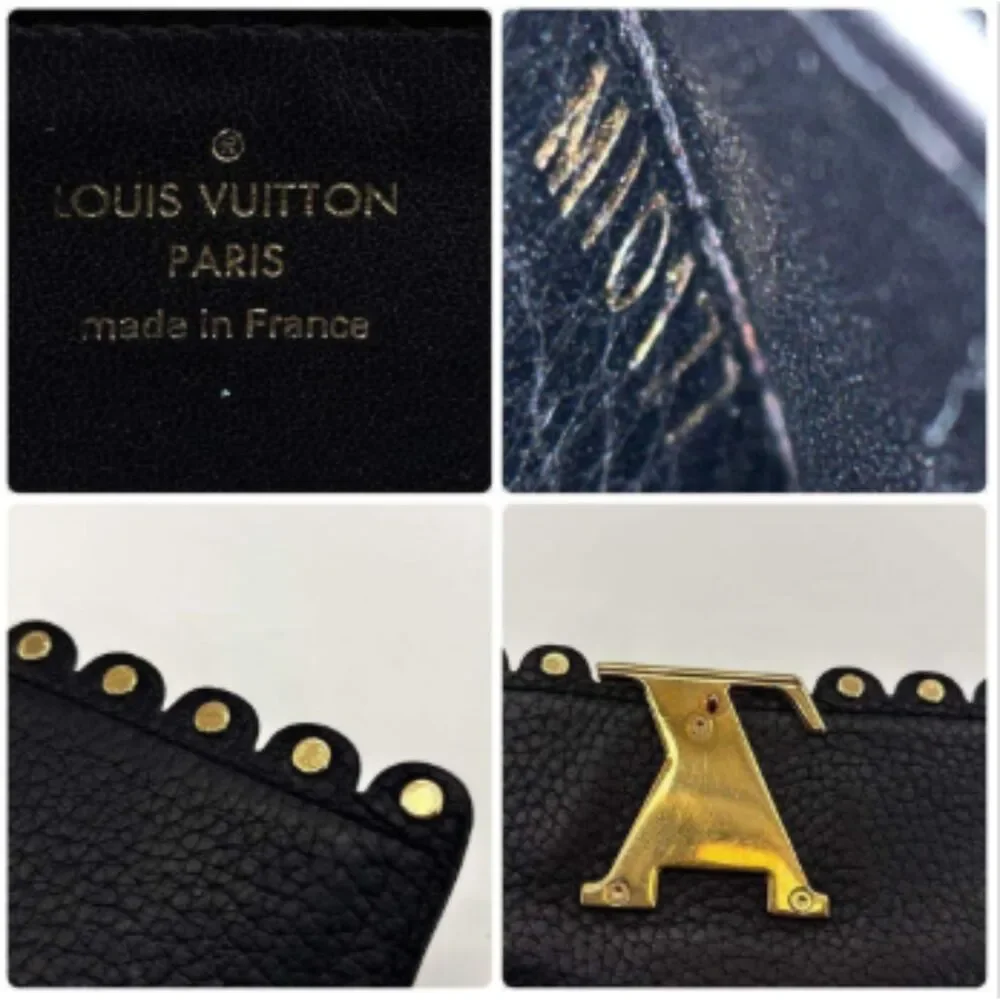 Louis Vuitton Capucines Studded Taurillon Leather Long Wallet Black/Gold LV Logo